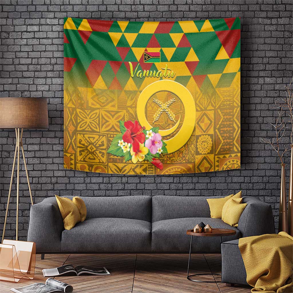 Melanesian Vanuatu Tapestry With Tapa Tribal Pattern and Triangle Geometric Tricolor - Polynesian Pride