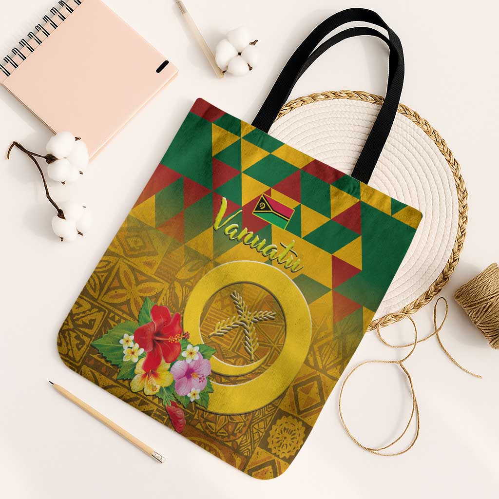 Melanesian Vanuatu Tote Bag With Tapa Tribal Pattern and Triangle Geometric Tricolor - Polynesian Pride