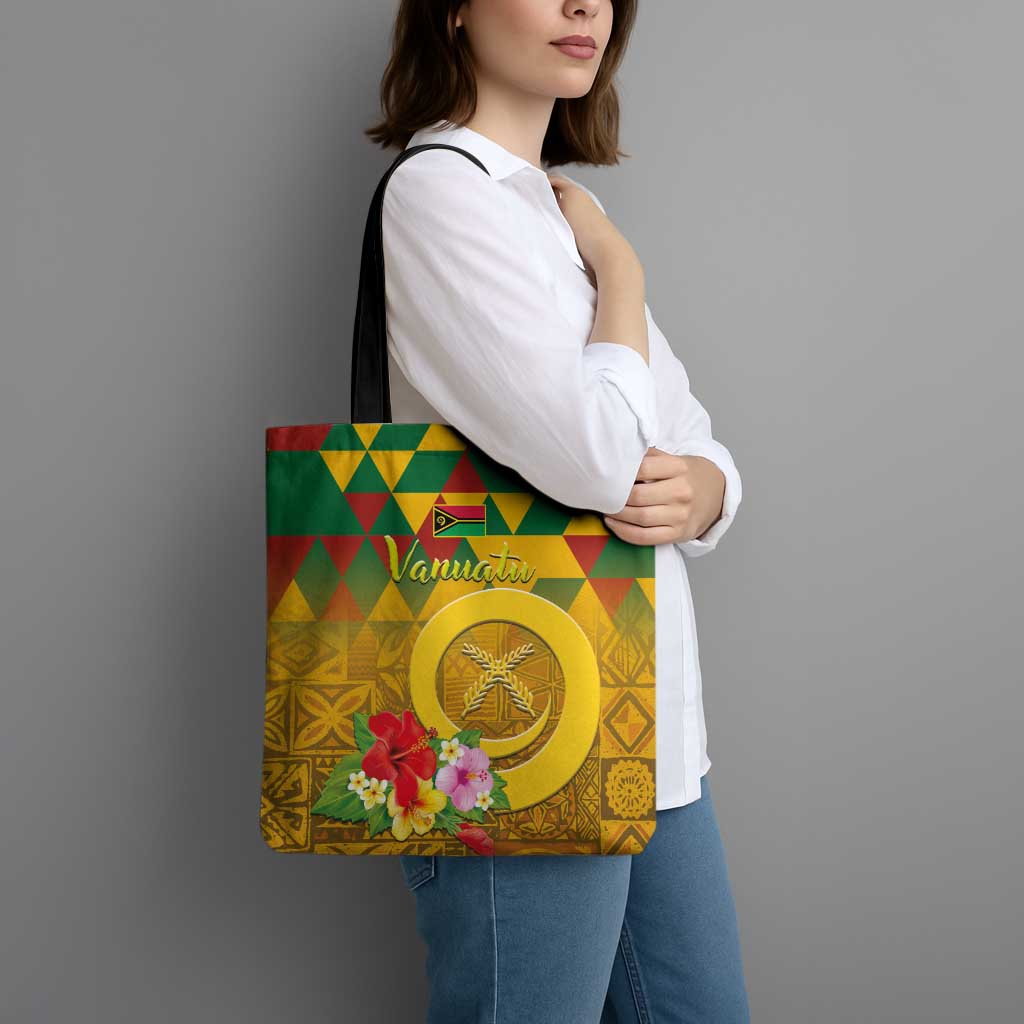 Melanesian Vanuatu Tote Bag With Tapa Tribal Pattern and Triangle Geometric Tricolor - Polynesian Pride