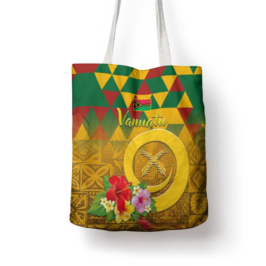 Melanesian Vanuatu Tote Bag With Tapa Tribal Pattern and Triangle Geometric Tricolor - Polynesian Pride