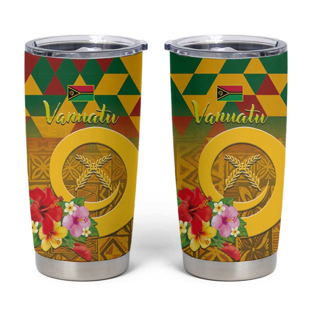 Melanesian Vanuatu Tumbler Cup With Tapa Tribal Pattern and Triangle Geometric Tricolor - Polynesian Pride