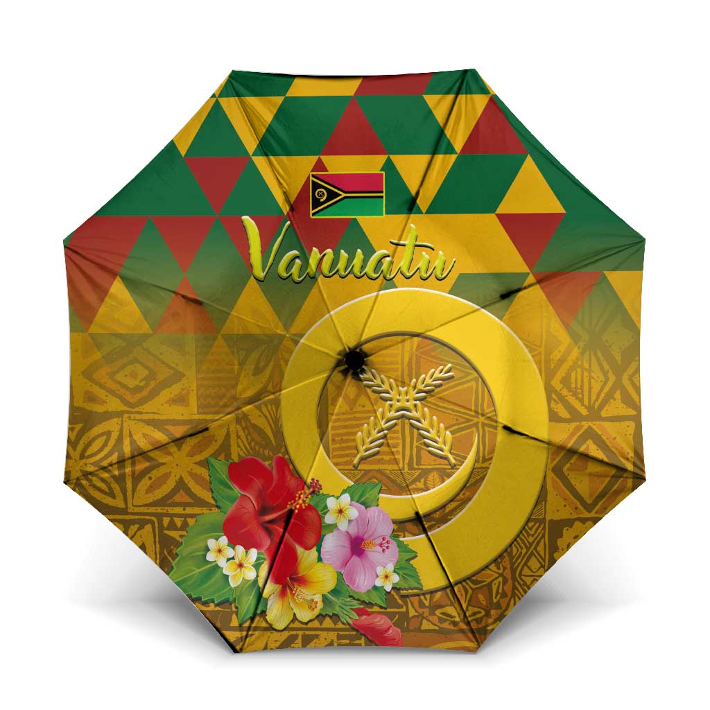 Melanesian Vanuatu Umbrella With Tapa Tribal Pattern and Triangle Geometric Tricolor LT03 One Size Folded 11.42 inch Opened Diameter 37.4 inch Yellow - Polynesian Pride