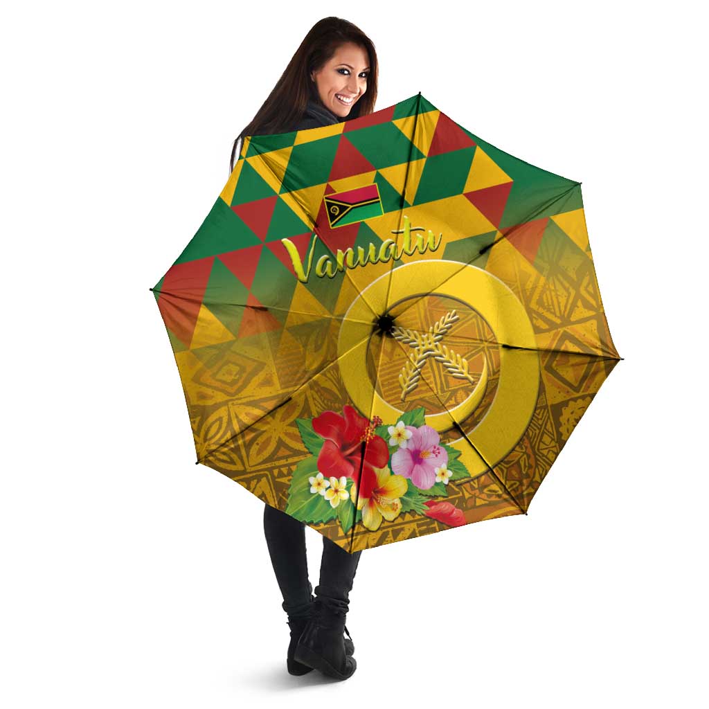 Melanesian Vanuatu Umbrella With Tapa Tribal Pattern and Triangle Geometric Tricolor LT03 - Polynesian Pride