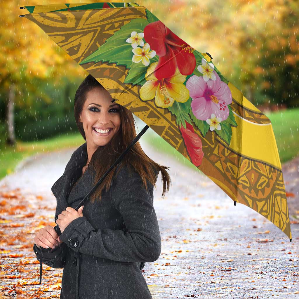 Melanesian Vanuatu Umbrella With Tapa Tribal Pattern and Triangle Geometric Tricolor LT03 - Polynesian Pride