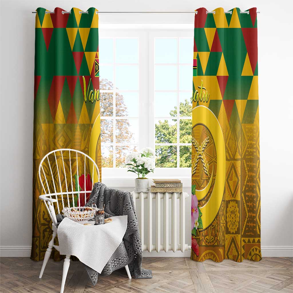 Melanesian Vanuatu Window Curtain With Tapa Tribal Pattern and Triangle Geometric Tricolor - Polynesian Pride