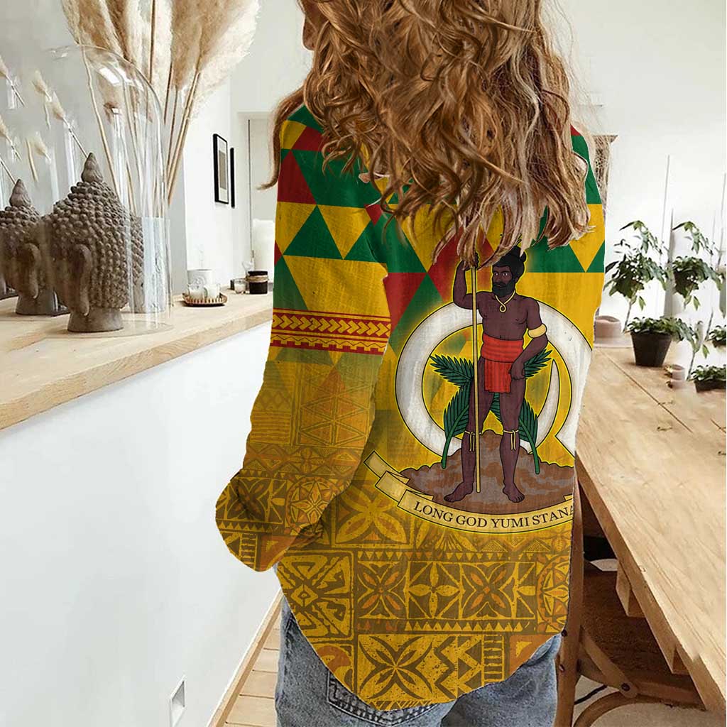 Melanesian Vanuatu Women Casual Shirt With Tapa Tribal Pattern and Triangle Geometric Tricolor - Polynesian Pride