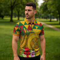 Melanesian Vanuatu Zipper Polo Shirt With Tapa Tribal Pattern and Triangle Geometric Tricolor LT03 - Polynesian Pride