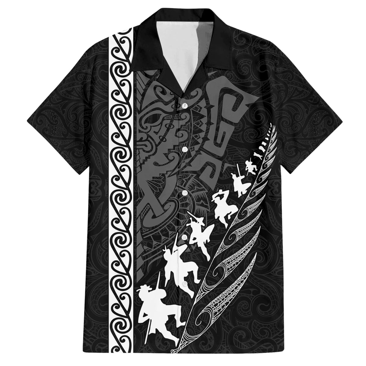 new-zealand-rugby-family-matching-short-sleeve-bodycon-dress-and-hawaiian-shirt-haka-dance-tribal-god-mask-maori-pattern