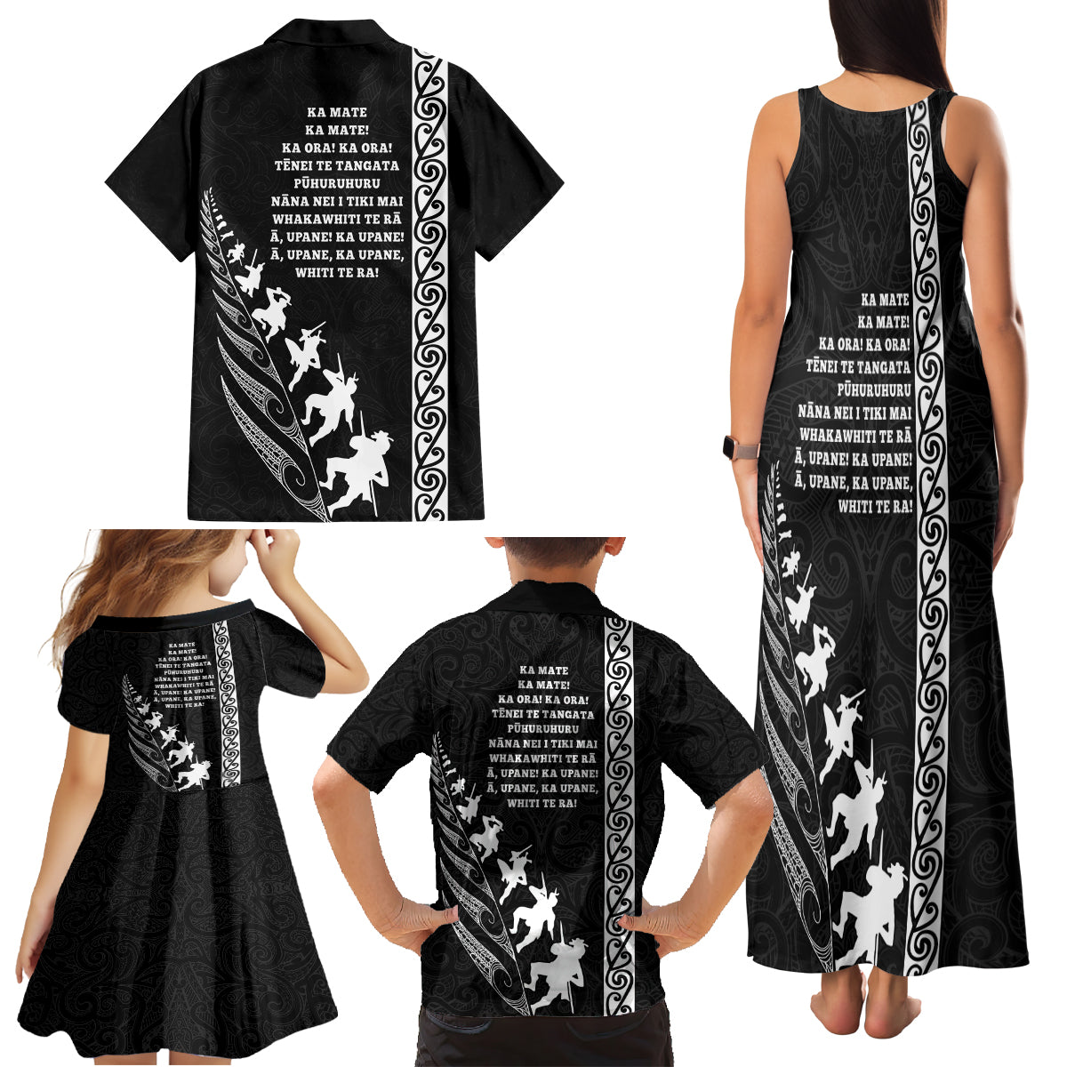 new-zealand-rugby-family-matching-tank-maxi-dress-and-hawaiian-shirt-haka-dance-tribal-god-mask-maori-pattern