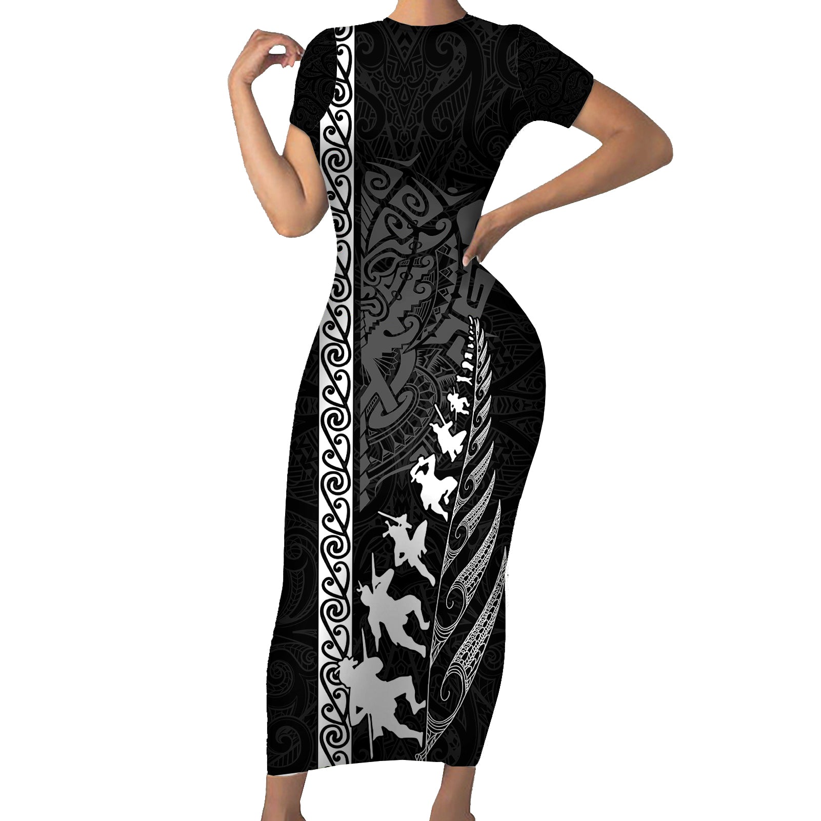 new-zealand-rugby-short-sleeve-bodycon-dress-haka-dance-tribal-god-mask-maori-pattern