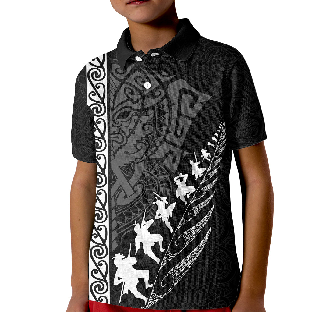 Custom New Zealand Rugby Kid Polo Shirt Haka Dance Tribal God Mask Maori Pattern LT03 Kid Black - Polynesian Pride