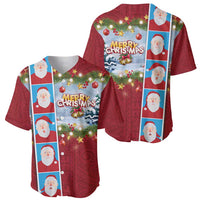 Merry Christmas Baseball Jersey Funny Santa Claus Cards Photo and Polynesian Pattern Red Color