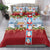 Merry Christmas Bedding Set Funny Santa Claus Cards Photo and Polynesian Pattern Red Color