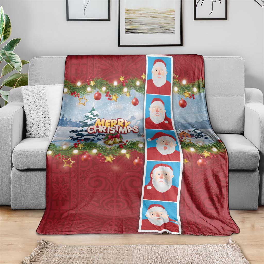 Merry Christmas Blanket Funny Santa Claus Cards Photo and Polynesian Pattern Red Color LT03 - Polynesian Pride