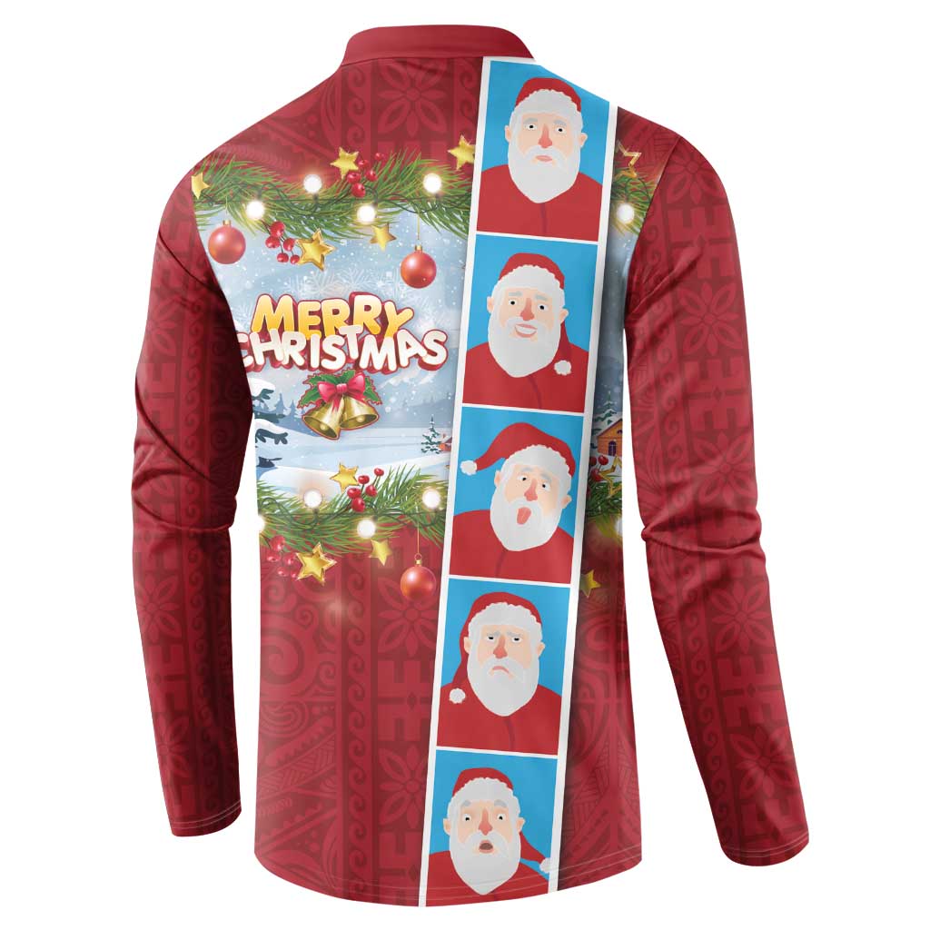 Merry Christmas Button Sweatshirt Funny Santa Claus Cards Photo and Polynesian Pattern Red Color LT03 - Polynesian Pride
