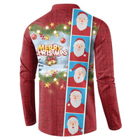 Merry Christmas Button Sweatshirt Funny Santa Claus Cards Photo and Polynesian Pattern Red Color LT03 - Polynesian Pride