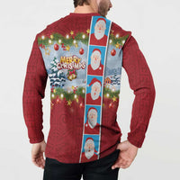 Merry Christmas Button Sweatshirt Funny Santa Claus Cards Photo and Polynesian Pattern Red Color LT03 - Polynesian Pride