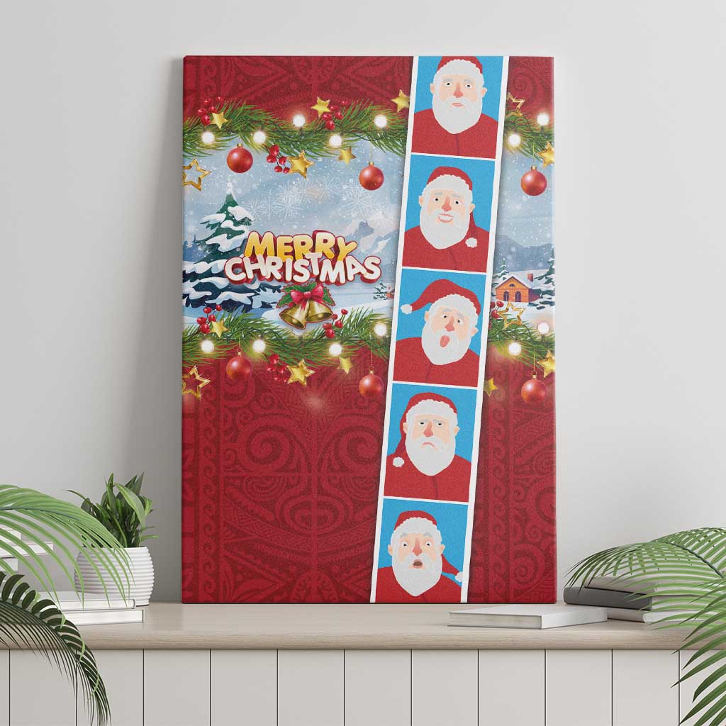 Merry Christmas Canvas Wall Art Funny Santa Claus Cards Photo and Polynesian Pattern Red Color LT03 - Polynesian Pride