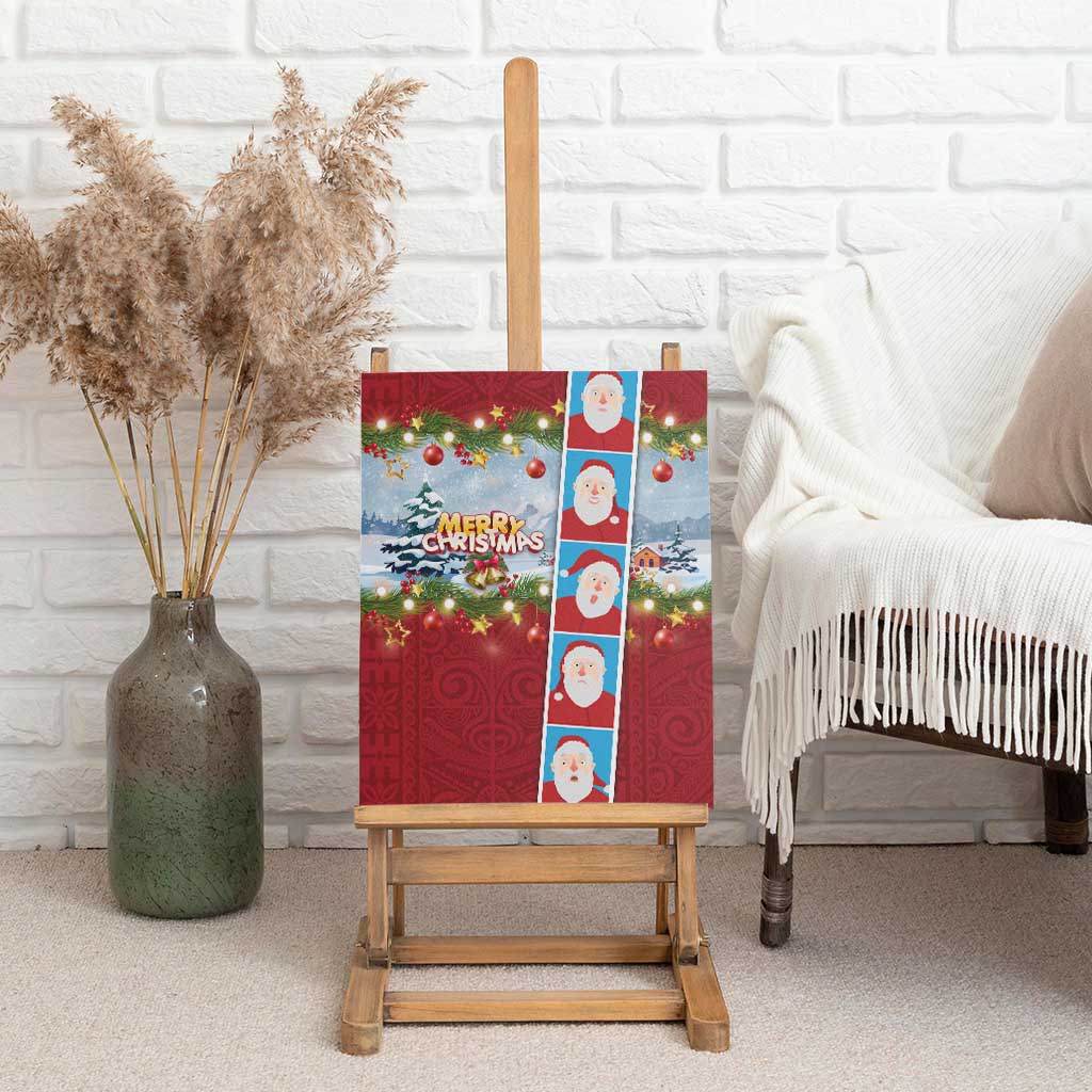 Merry Christmas Canvas Wall Art Funny Santa Claus Cards Photo and Polynesian Pattern Red Color LT03 - Polynesian Pride