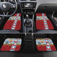 Merry Christmas Car Mats Funny Santa Claus Cards Photo and Polynesian Pattern Red Color LT03 Set 4pcs Red - Polynesian Pride