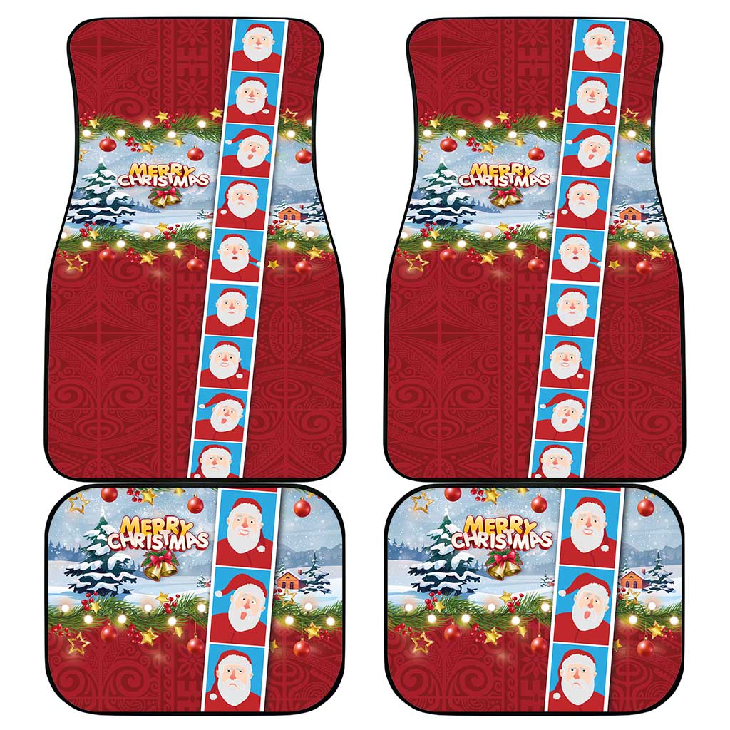 Merry Christmas Car Mats Funny Santa Claus Cards Photo and Polynesian Pattern Red Color LT03 - Polynesian Pride