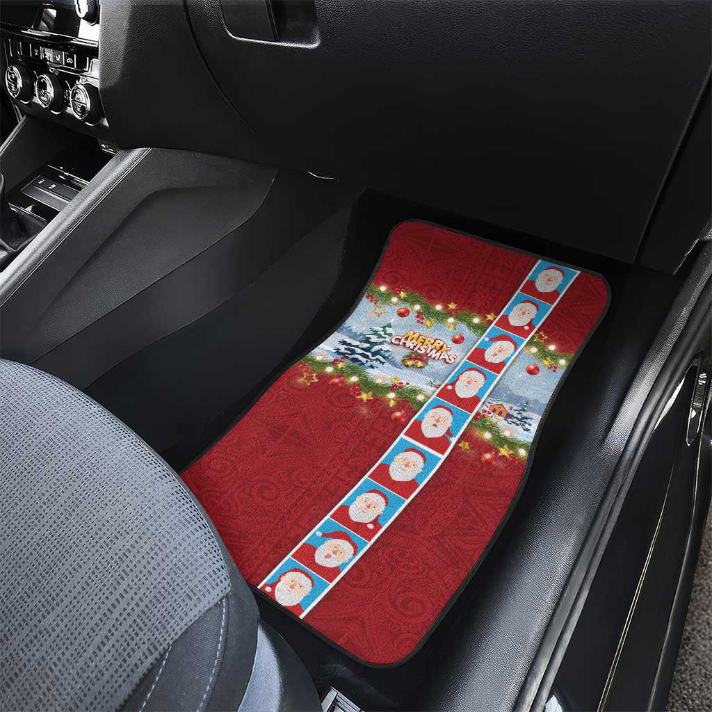 Merry Christmas Car Mats Funny Santa Claus Cards Photo and Polynesian Pattern Red Color LT03 - Polynesian Pride