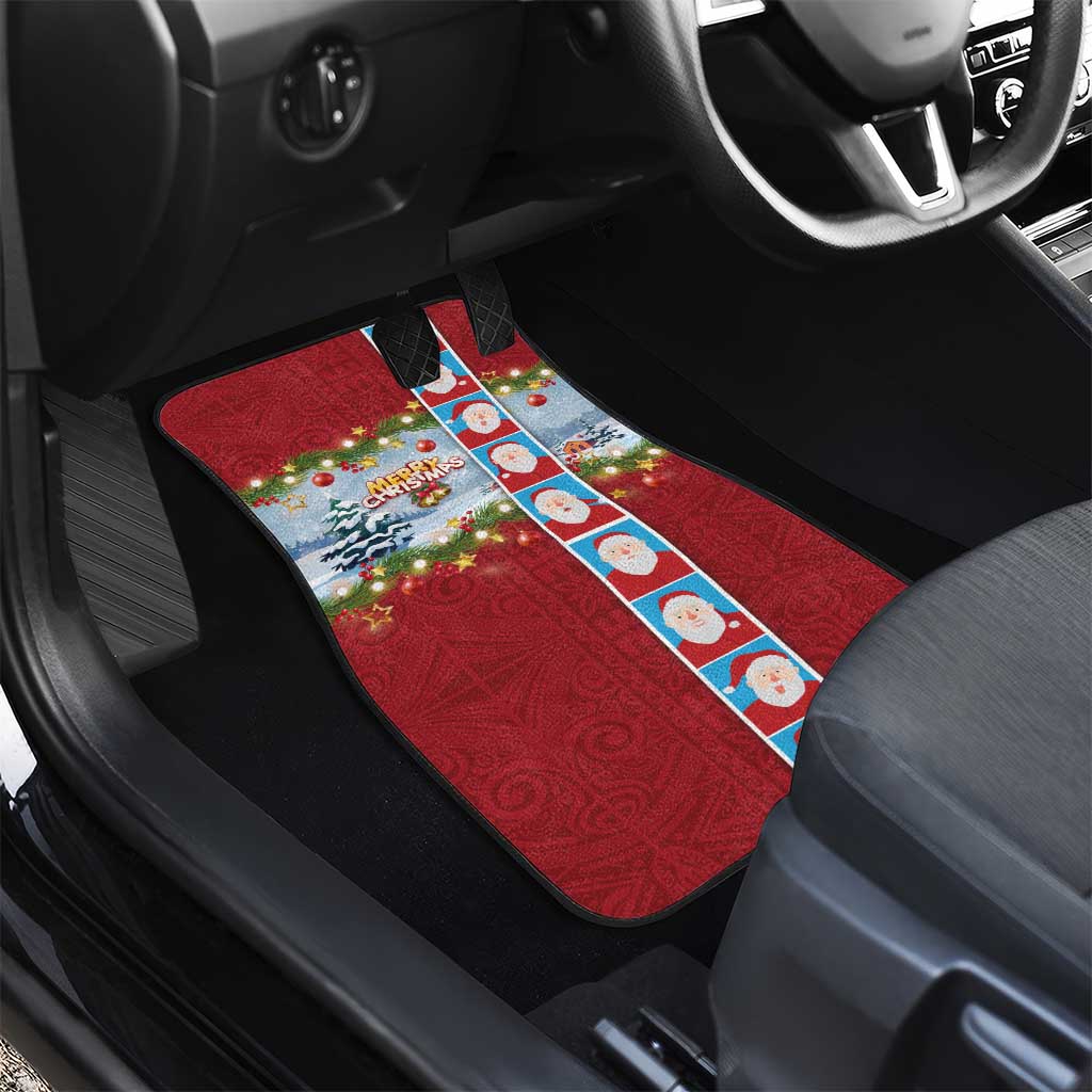 Merry Christmas Car Mats Funny Santa Claus Cards Photo and Polynesian Pattern Red Color LT03 - Polynesian Pride