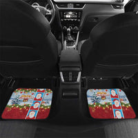 Merry Christmas Car Mats Funny Santa Claus Cards Photo and Polynesian Pattern Red Color LT03 Set 2pcs - Back Red - Polynesian Pride