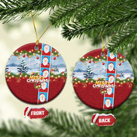 Merry Christmas Ceramic Ornament Funny Santa Claus Cards Photo and Polynesian Pattern Red Color LT03 Circle Red - Polynesian Pride