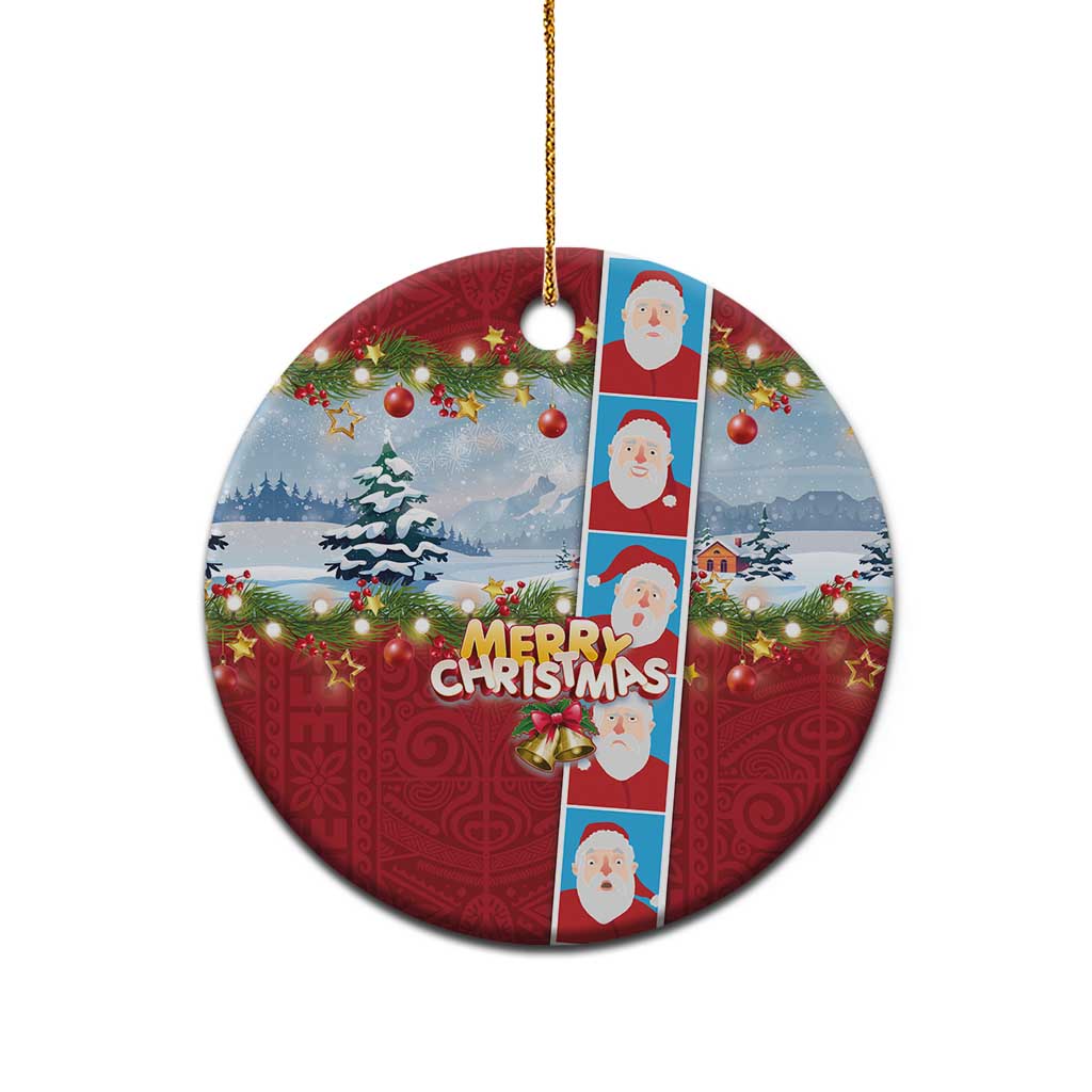 Merry Christmas Ceramic Ornament Funny Santa Claus Cards Photo and Polynesian Pattern Red Color LT03 - Polynesian Pride