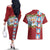 Merry Christmas Couples Matching Off The Shoulder Long Sleeve Dress and Hawaiian Shirt Funny Santa Claus Cards Photo and Polynesian Pattern Red Color