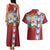 Merry Christmas Couples Matching Tank Maxi Dress and Hawaiian Shirt Funny Santa Claus Cards Photo and Polynesian Pattern Red Color
