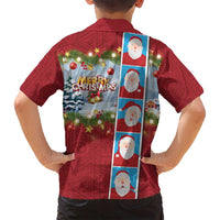 Merry Christmas Family Matching Long Sleeve Bodycon Dress and Hawaiian Shirt Funny Santa Claus Cards Photo and Polynesian Pattern Red Color