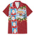 Merry Christmas Family Matching Off Shoulder Maxi Dress and Hawaiian Shirt Funny Santa Claus Cards Photo and Polynesian Pattern Red Color