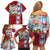 Merry Christmas Family Matching Off Shoulder Short Dress and Hawaiian Shirt Funny Santa Claus Cards Photo and Polynesian Pattern Red Color