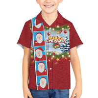 Merry Christmas Family Matching Puletasi and Hawaiian Shirt Funny Santa Claus Cards Photo and Polynesian Pattern Red Color