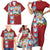 Merry Christmas Family Matching Short Sleeve Bodycon Dress and Hawaiian Shirt Funny Santa Claus Cards Photo and Polynesian Pattern Red Color