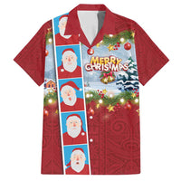 Merry Christmas Family Matching Tank Maxi Dress and Hawaiian Shirt Funny Santa Claus Cards Photo and Polynesian Pattern Red Color