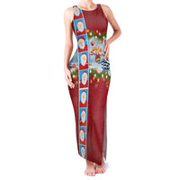 Merry Christmas Family Matching Tank Maxi Dress and Hawaiian Shirt Funny Santa Claus Cards Photo and Polynesian Pattern Red Color