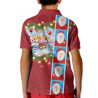 Merry Christmas Kid Polo Shirt Funny Santa Claus Cards Photo and Polynesian Pattern Red Color