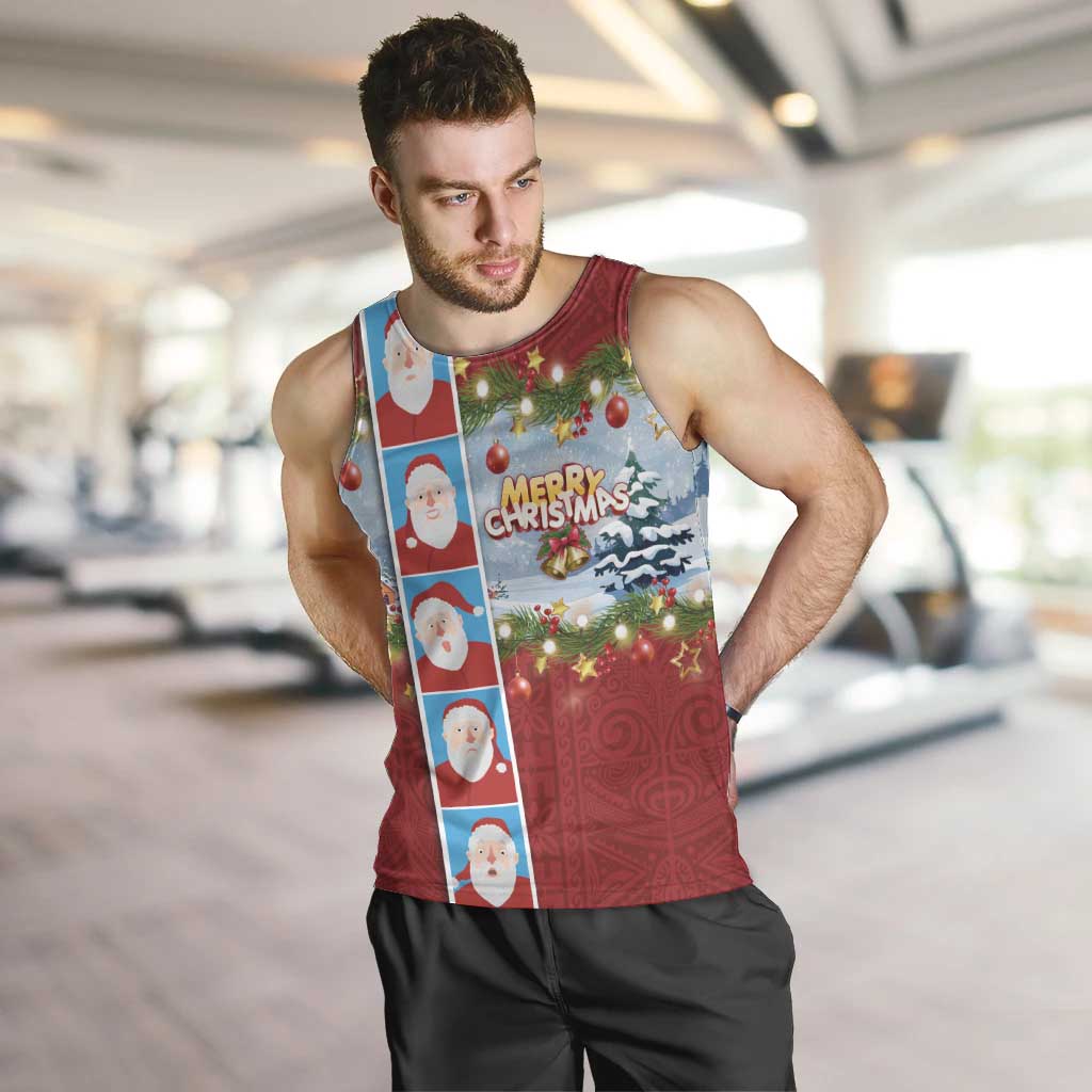 Merry Christmas Men Tank Top Funny Santa Claus Cards Photo and Polynesian Pattern Red Color LT03 Red - Polynesian Pride