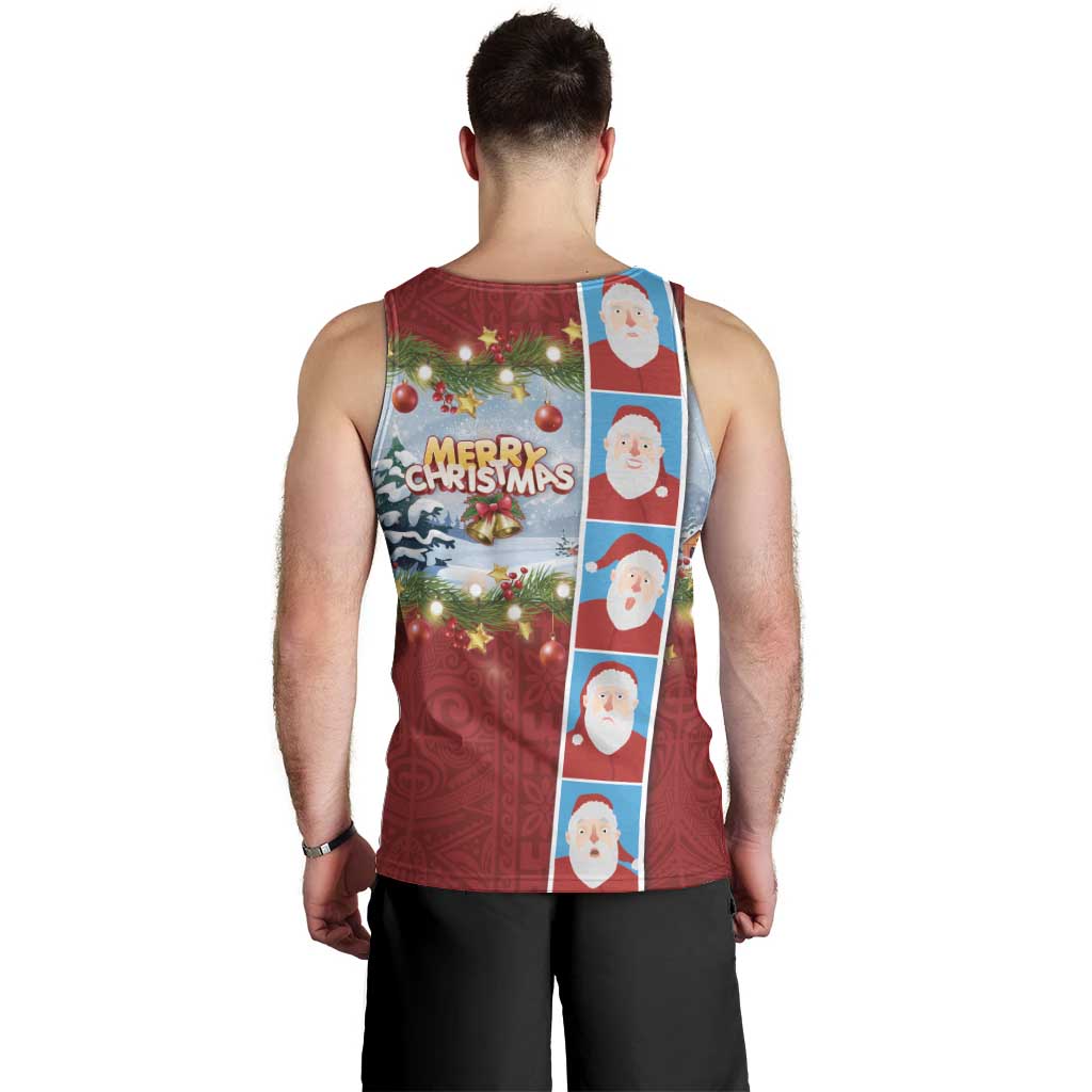 Merry Christmas Men Tank Top Funny Santa Claus Cards Photo and Polynesian Pattern Red Color LT03 - Polynesian Pride