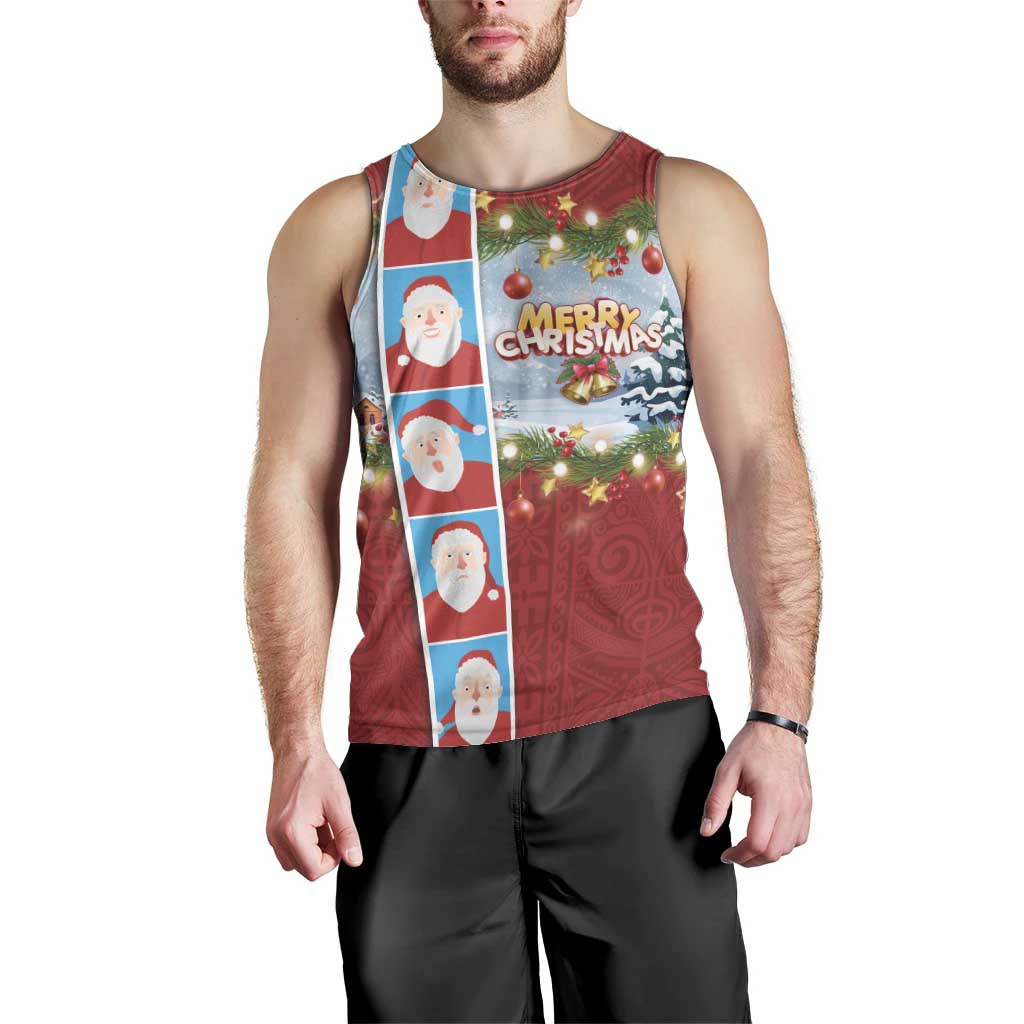 Merry Christmas Men Tank Top Funny Santa Claus Cards Photo and Polynesian Pattern Red Color LT03 - Polynesian Pride