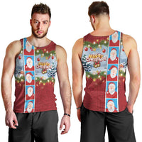 Merry Christmas Men Tank Top Funny Santa Claus Cards Photo and Polynesian Pattern Red Color LT03 - Polynesian Pride