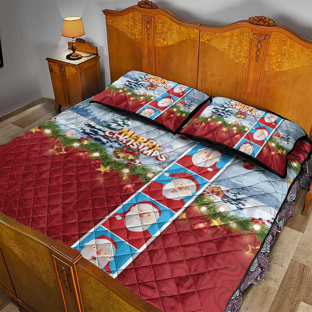 Merry Christmas Quilt Bed Set Funny Santa Claus Cards Photo and Polynesian Pattern Red Color LT03 - Polynesian Pride