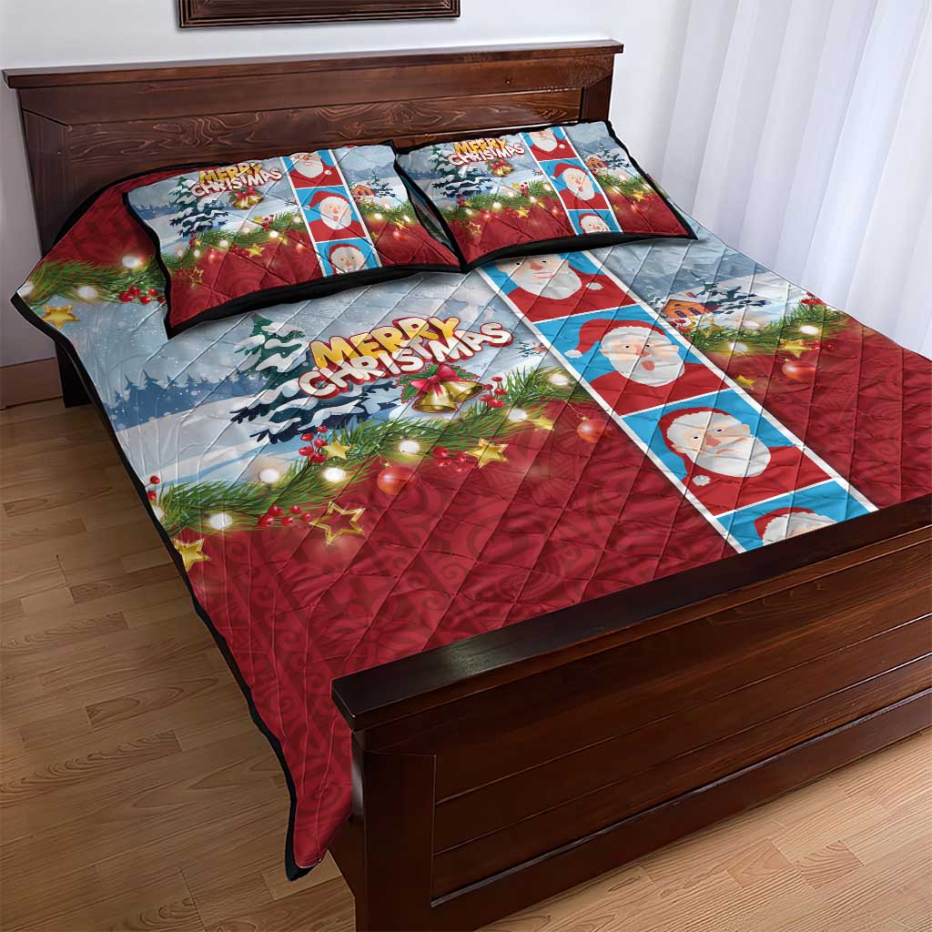 Merry Christmas Quilt Bed Set Funny Santa Claus Cards Photo and Polynesian Pattern Red Color LT03 - Polynesian Pride