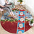 Merry Christmas Round Carpet Funny Santa Claus Cards Photo and Polynesian Pattern Red Color