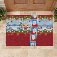 Merry Christmas Rubber Doormat Funny Santa Claus Cards Photo and Polynesian Pattern Red Color LT03 Red - Polynesian Pride