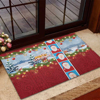 Merry Christmas Rubber Doormat Funny Santa Claus Cards Photo and Polynesian Pattern Red Color LT03 - Polynesian Pride