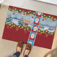 Merry Christmas Rubber Doormat Funny Santa Claus Cards Photo and Polynesian Pattern Red Color LT03 - Polynesian Pride